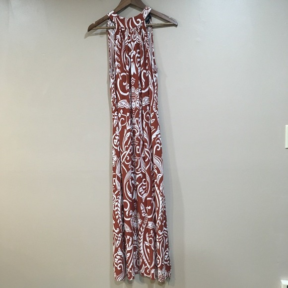 MSK Dresses & Skirts - MSK Floral Halter Maxi Dress Womens L Rust Brown Paisley Boho Long Wedding Guest